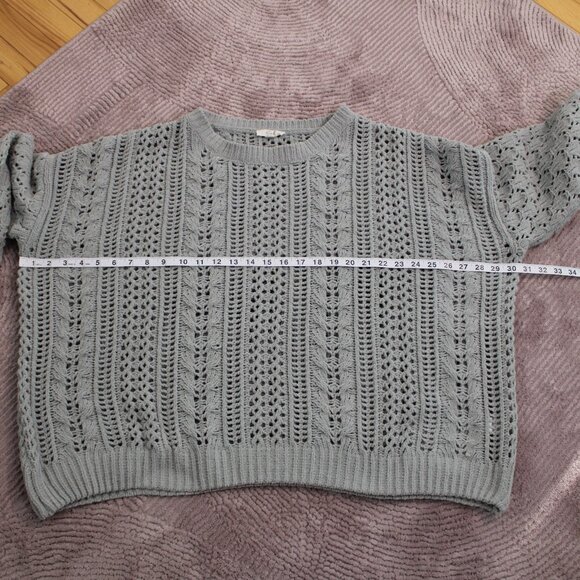 Easel Long Sleeve Boxy Pullover Knitted Sweater Grayish Green Medium - Picture 9 of 12